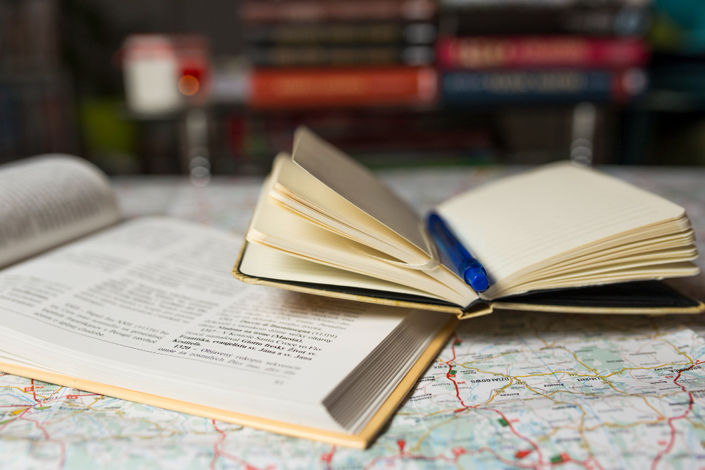 nice guidebook and notebook on map